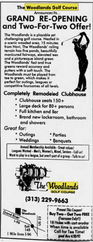 Woodlands Golf Course - Apr 14 1993 Ad (newer photo)